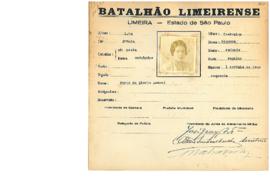 Ficha de Identificação do Batalhão Limeirense Maria da Gloria Amaral